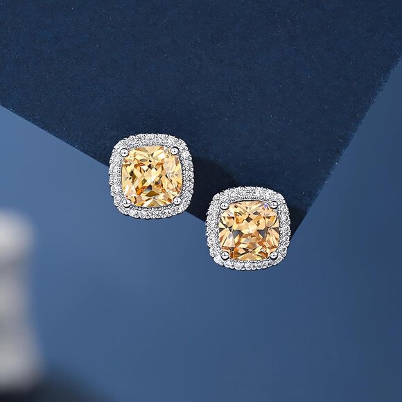 Women's Square Birthstone Cubic Zirconia Mall Dainty Tan Elegant Earring - Picture 4 of 6